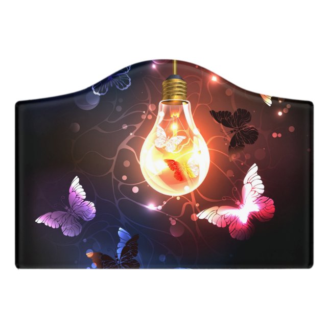 Glowing Light Bulb with Night Butterflies Door Sign (Small Crest Front)