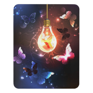 Glowing Light Bulb with Night Butterflies Door Sign