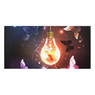Glowing Light Bulb with Night Butterflies Door Sign