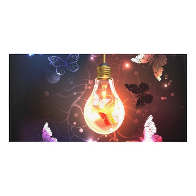 Glowing Light Bulb with Night Butterflies Door Sign (Classic Front)