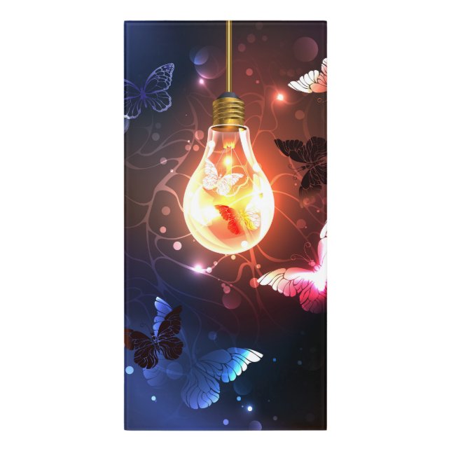 Glowing Light Bulb with Night Butterflies Door Sign (Classic Front Vert)