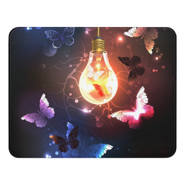 Glowing Light Bulb with Night Butterflies Door Sign (Contemporary Front)