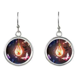 Glowing Light Bulb with Night Butterflies Earrings