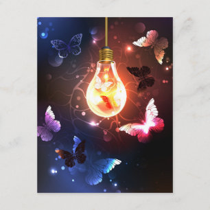 Glowing Light Bulb with Night Butterflies Enclosure Card