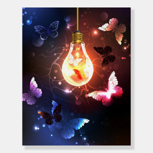 Glowing Light Bulb with Night Butterflies Foam Board
