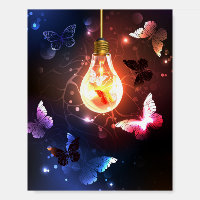 Glowing Light Bulb with Night Butterflies