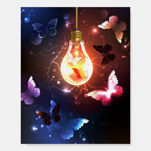 Glowing Light Bulb with Night Butterflies Foam Board (Front)