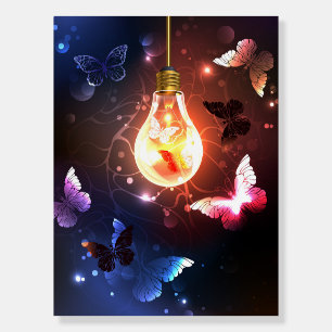 Glowing Light Bulb with Night Butterflies Foam Board