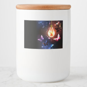 Glowing Light Bulb with Night Butterflies Food Label