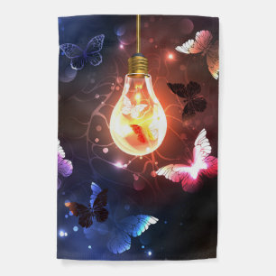 Glowing Light Bulb with Night Butterflies Garden Flag