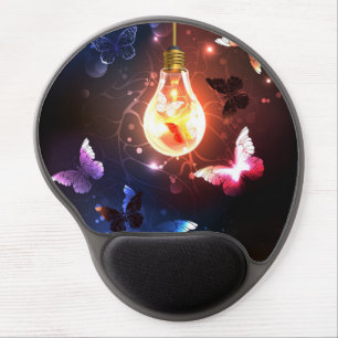 Glowing Light Bulb with Night Butterflies Gel Mouse Pad