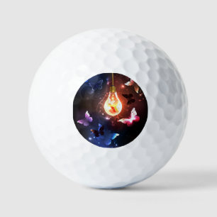 Glowing Light Bulb with Night Butterflies Golf Balls