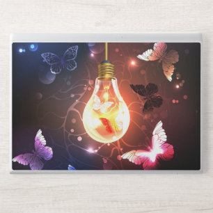 Glowing Light Bulb with Night Butterflies HP Laptop Skin