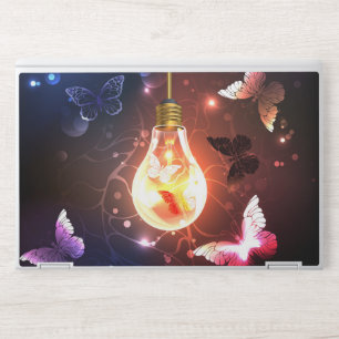Glowing Light Bulb with Night Butterflies HP Laptop Skin