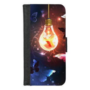 Glowing Light Bulb with Night Butterflies iPhone 8/7 Wallet Case
