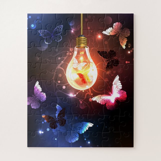 Glowing Light Bulb with Night Butterflies Jigsaw Puzzle (Vertical)