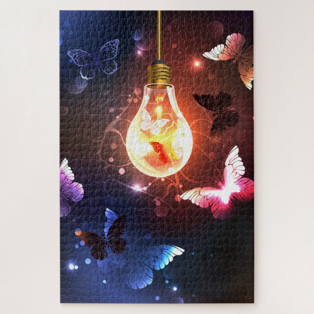 Glowing Light Bulb with Night Butterflies Jigsaw Puzzle (Vertical)