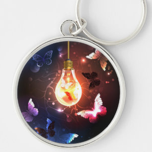 Glowing Light Bulb with Night Butterflies Keychain