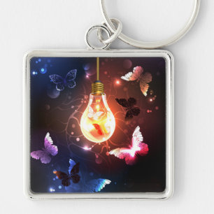 Glowing Light Bulb with Night Butterflies Keychain