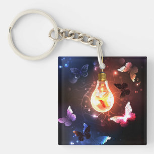 Glowing Light Bulb with Night Butterflies Keychain