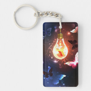 Glowing Light Bulb with Night Butterflies Keychain