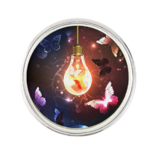 Glowing Light Bulb with Night Butterflies Lapel Pin