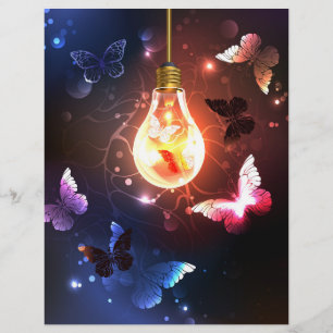 Glowing Light Bulb with Night Butterflies Letterhead