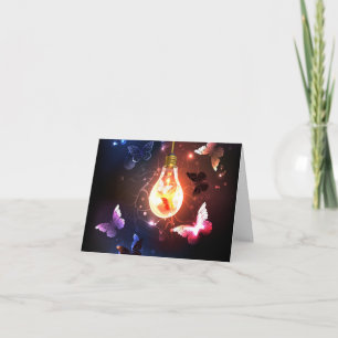 Glowing Light Bulb with Night Butterflies Letterpress Thank You Card
