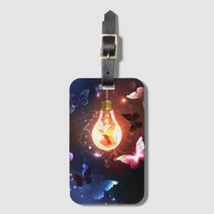 Glowing Light Bulb with Night Butterflies Luggage Tag