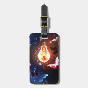 Glowing Light Bulb with Night Butterflies Luggage Tag