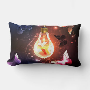 Glowing Light Bulb with Night Butterflies Lumbar Pillow
