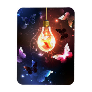 Glowing Light Bulb with Night Butterflies Magnet