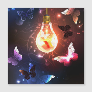 Glowing Light Bulb with Night Butterflies Magnetic Invitation