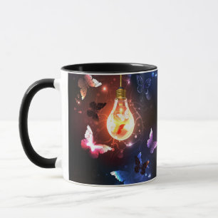 Glowing Light Bulb with Night Butterflies Mug
