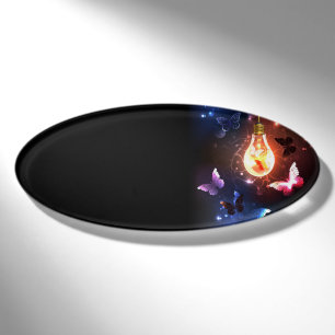 Glowing Light Bulb with Night Butterflies Name Tag