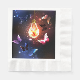 Glowing Light Bulb with Night Butterflies Napkins