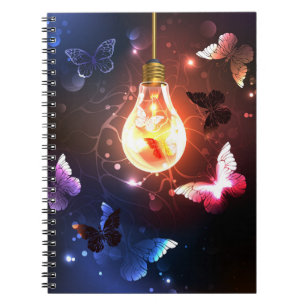 Glowing Light Bulb with Night Butterflies Notebook