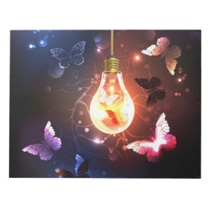 Glowing Light Bulb with Night Butterflies Notepad
