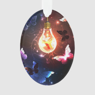 Glowing Light Bulb with Night Butterflies Ornament