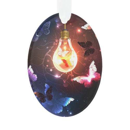 Glowing Light Bulb with Night Butterflies Ornament