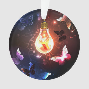 Glowing Light Bulb with Night Butterflies Ornament