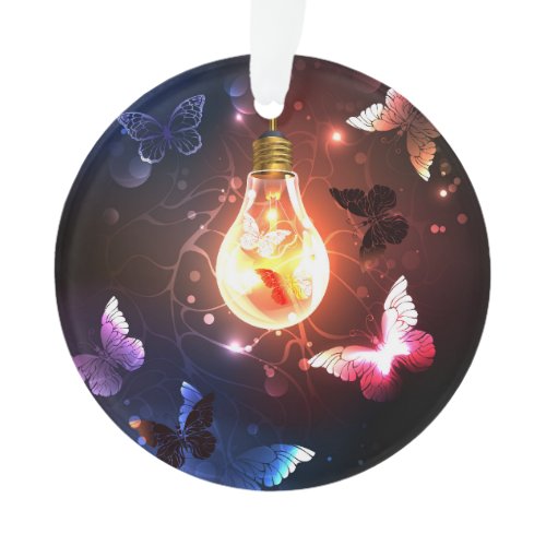 Glowing Light Bulb with Night Butterflies Ornament