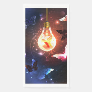 Glowing Light Bulb with Night Butterflies Paper Guest Towels