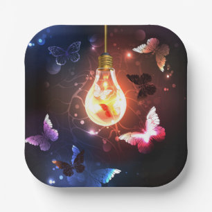 Glowing Light Bulb with Night Butterflies Paper Plates