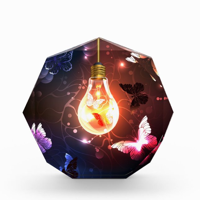 Glowing Light Bulb with Night Butterflies Photo Block (Front)