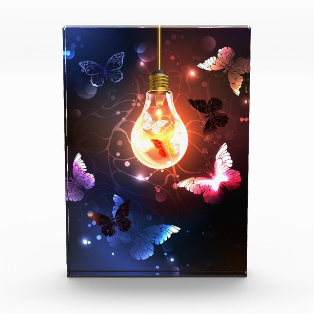 Glowing Light Bulb with Night Butterflies Photo Block (Front)