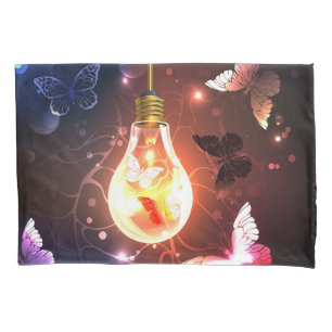 Glowing Light Bulb with Night Butterflies Pillow Case