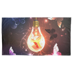 Glowing Light Bulb with Night Butterflies Pillow Case