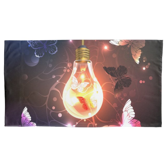 Glowing Light Bulb with Night Butterflies Pillow Case (Front)