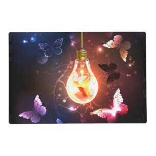 Glowing Light Bulb with Night Butterflies Placemat